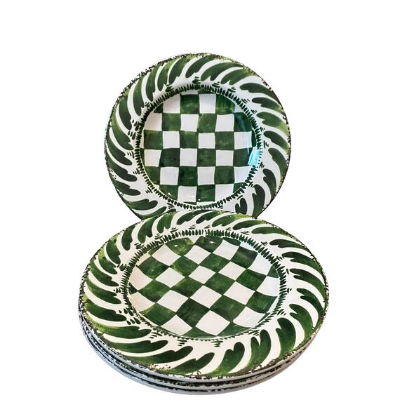 MIKASA Set of 4 Checkered Melamine 9" Salad Plates Summer Green Pop of Color NEW - Picture 2 of 9